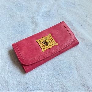Grapefruit Pink Gold Accent Turn Lock Wallet